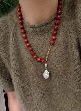 小众设计青金石巴洛克珍珠鱼项链