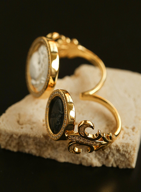 复古925银浮雕双指古币开口戒指