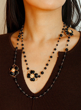 经典天然石水晶四叶草长款项链