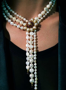 法式天然淡水珍珠领结式Y字项链