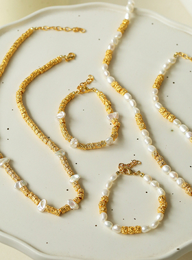 高级感天然珍珠熔岩金属项链手链