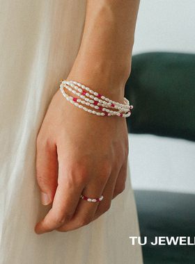 轻奢高级天然珍珠红宝石项链手链