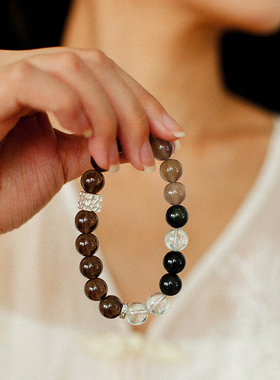 原创国风天然茶晶灰玛瑙能量手串