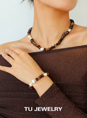 原创中式黑檀木天然珍珠项链手链