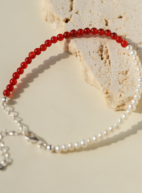 2026新款红玛瑙天然珍珠编绳手链