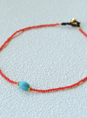 新中式红米珠蓝松串珠项链锁骨链