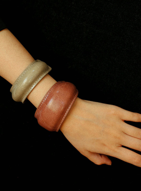 复古高级感皮质开口手镯宽手环