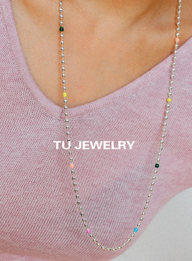 小众设计ins豆豆彩色珐琅釉项链