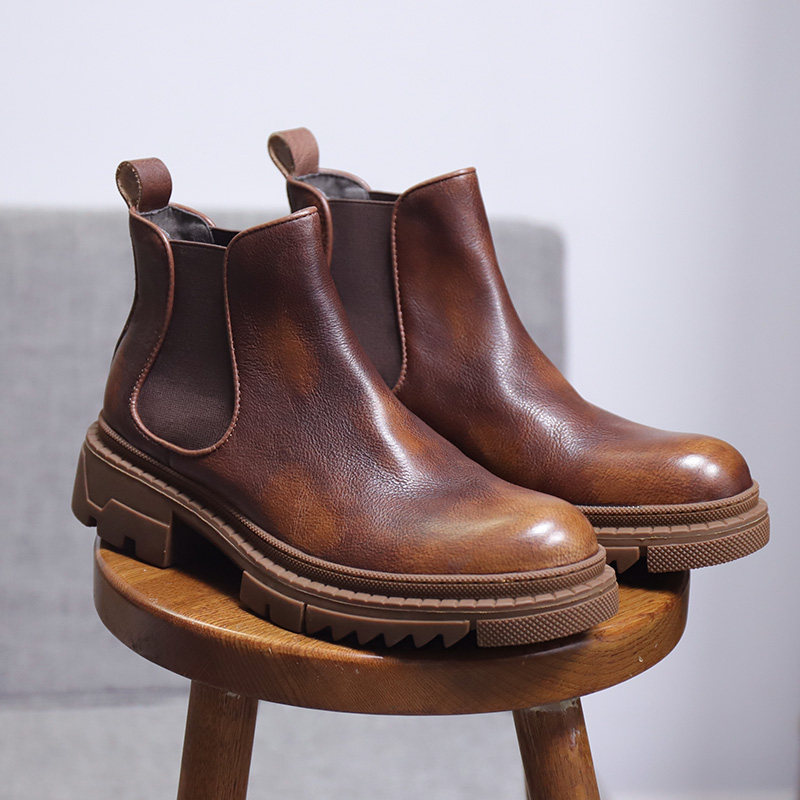欧美切尔西靴男士头层牛皮英伦复古圆头马丁厚底增高套筒高帮鞋子,淘宝优惠券,粉丝福利购,淘宝优惠卷