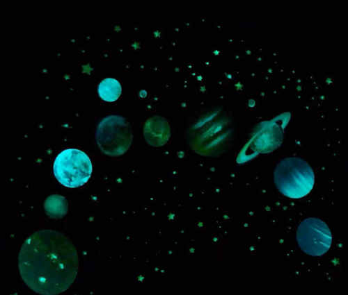 夜光贴纸荧光贴卡通儿童房卧室太空星球星空月亮宇宙装饰贴画墙贴 - 图0