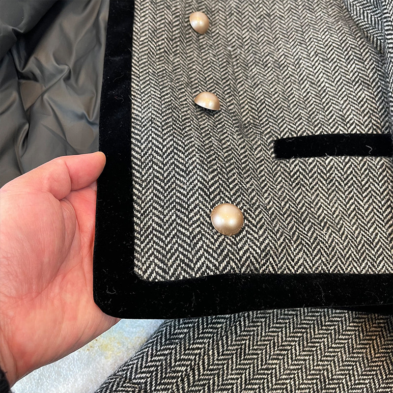 人字呢小香风羽绒服套装女2025冬季新款拼接撞色短外套长裙两件套,淘宝优惠券,粉丝福利购,淘宝优惠卷