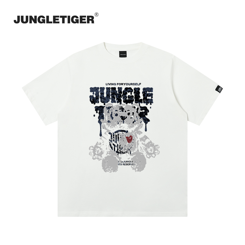 JUNGLETIGER涂鸦老虎纯棉短袖男嘻哈潮牌青少年宽松重磅T恤上衣 - 图0