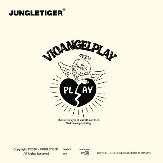 丛林老虎美式天使印花长袖t恤男嘻哈高街纯棉宽松白色打底衫上衣