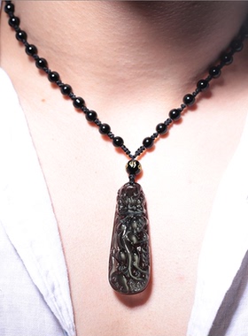 吊坠彩虹眼龙头招财玉石皮丘项链