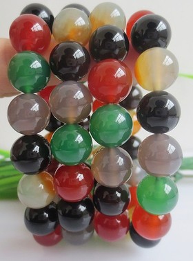 鉴定书七彩玛瑙日韩风宝石手串珠