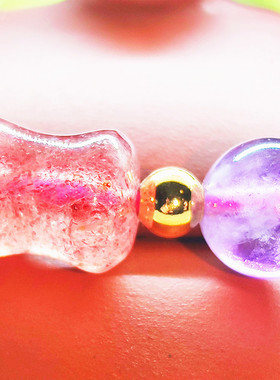 竹节草莓晶红绿色单圈手串