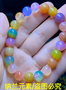 天然多彩玛瑙手链女款单圈多宝时尚小清新手串饰品礼物百搭串珠女