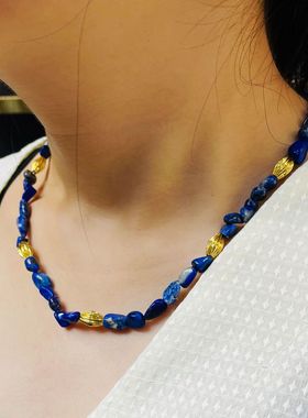 欧美复古小众ins新款青金石串珠项链女百搭高级感简约颈链锁骨链