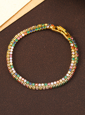 欧美小众双层彩色锆石多巴胺手链小众高级感简约百搭闺蜜手饰