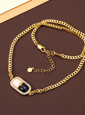 欧美ins风新款药丸造型珐琅釉镶钻个性项链时尚设计高级感项饰品