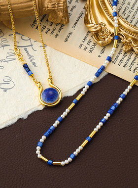 原创日韩小众串珠叠戴珍珠项链秋冬高级感个性陶瓷吊坠百搭锁骨