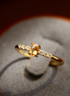 戒指天然925纯银黄宝石