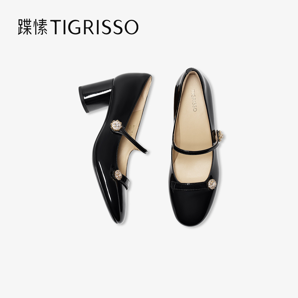 蹀愫2025秋冬新款粗跟钻扣增高6cm复古法式玛丽珍单鞋TA65511-14,淘宝优惠券,粉丝福利购,淘宝优惠卷