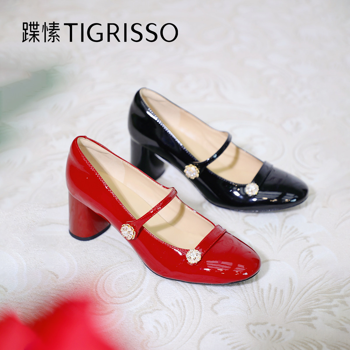 蹀愫2025秋冬新款粗跟钻扣增高6cm复古法式玛丽珍单鞋TA65511-14,淘宝优惠券,粉丝福利购,淘宝优惠卷