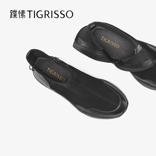 蹀愫2025年秋冬新款加绒运动厚底增高6超轻拳击短靴女TA65721-52 - 图1