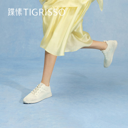 蹀愫2025年针织运动鞋镂空圆头系带休闲鞋女鞋TA65305-50 - 图3