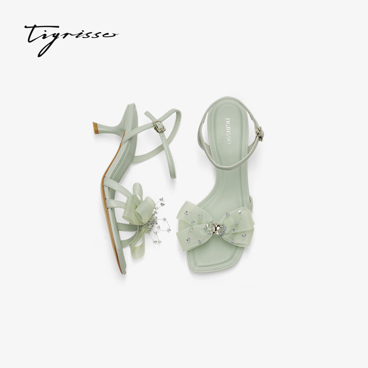蹀愫25夏新配裙子小猫跟蝴蝶结仙女风一字带高跟凉鞋TA65319-14