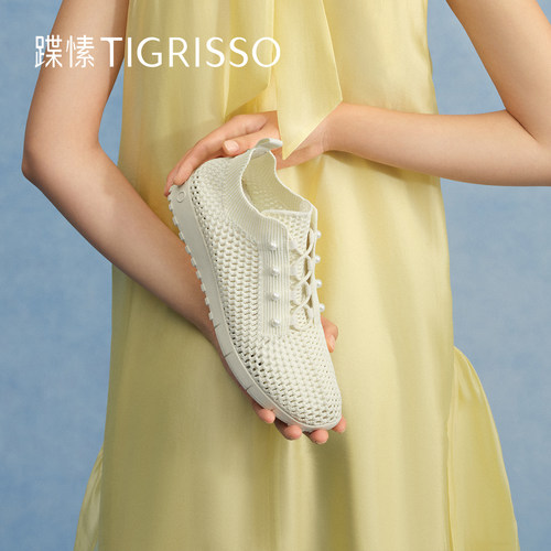 蹀愫2025年针织运动鞋镂空圆头系带休闲鞋女鞋TA65305-50 - 图2