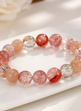 新中式水晶烟花多宝串珠手链女小众感彩发晶红胶花手串饰