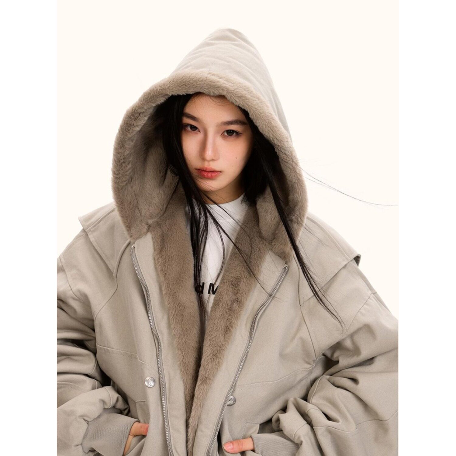 座山雕连帽加绒夹克外套男女款宽松美式cleanfit工装棉服秋冬保暖 - 图2