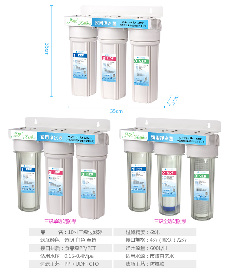 10寸前置过滤器单级二级三胞胎自来水净水机家用厨房大流量PP棉 - 图1