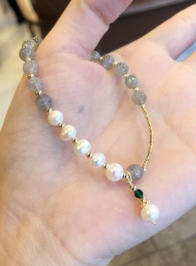 超显白韩国灰色手串天然淡水珍珠