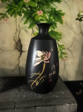 云南建水紫陶花瓶厂家直销 仁烨堂明仁大师出品 黑色小花瓶