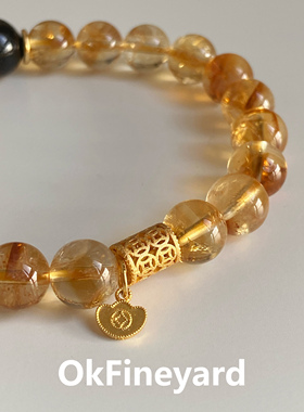 OkFineyard天然黄塔晶串珠手串女黄水晶虎眼石招财手链轻奢高级感