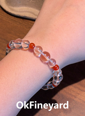 OkFineyard【绛皓】天然AA级白水晶手串女小众红玛瑙串珠显白手链