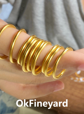 OkFineyard久不掉色金色素圈戒指女小众轻奢高级感尾戒仿黄金指环