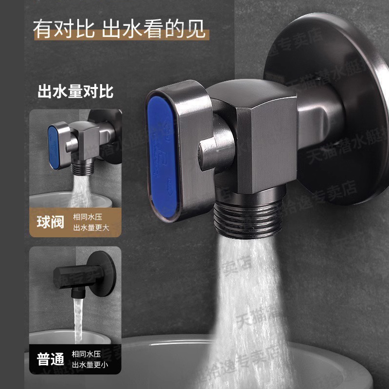 潜水艇角阀全铜冷热水三角阀马桶水阀热水器球阀大流量直通开关阀 - 图0