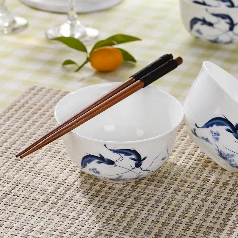 礼品定制logo景德镇青花瓷碗套装家用陶瓷米饭碗骨瓷碗刻字釉中彩