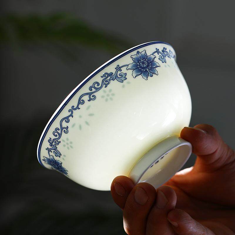 10个碗套装景德镇青花瓷高温釉中彩骨瓷米饭碗陶瓷吃饭碗家用高脚