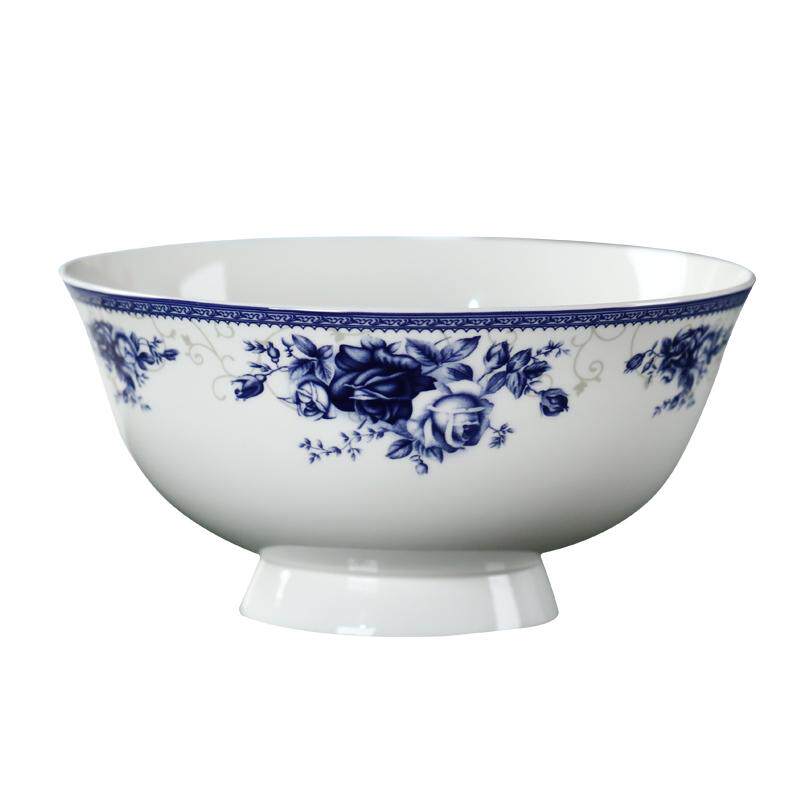 10个碗套装景德镇青花瓷高温釉中彩骨瓷米饭碗陶瓷吃饭碗家用高脚