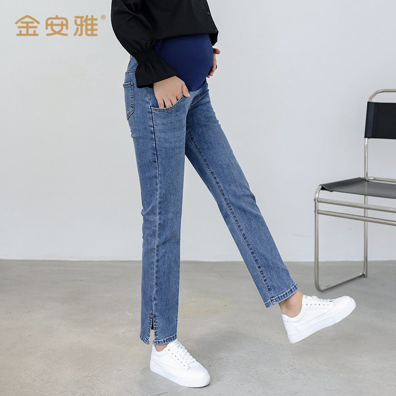 孕妇裤子女春秋外穿直筒新款牛仔裤 金安雅孕妇打底裤