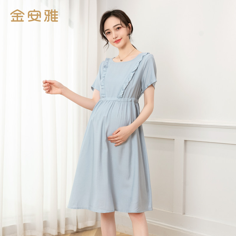 孕妇夏装薄款潮妈新款短袖连衣裙 金安雅连衣裙