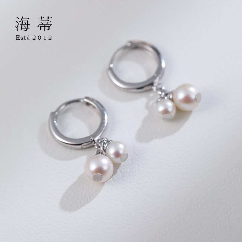 海蒂珠宝 清露 淡水珍珠双珠款耳环女S925银耳饰耳坠礼物定制,淘宝优惠券,粉丝福利购,淘宝优惠卷