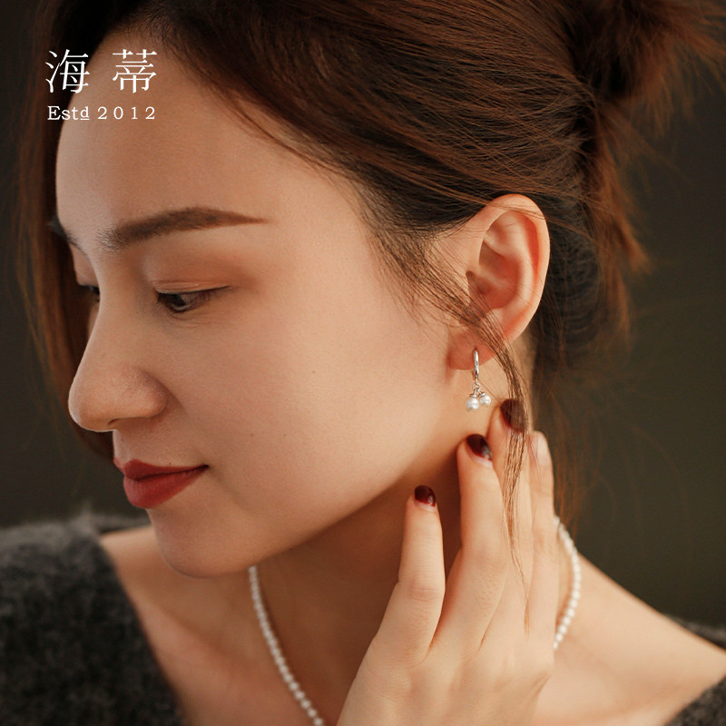 海蒂珠宝 清露 淡水珍珠双珠款耳环女S925银耳饰耳坠礼物定制,淘宝优惠券,粉丝福利购,淘宝优惠卷