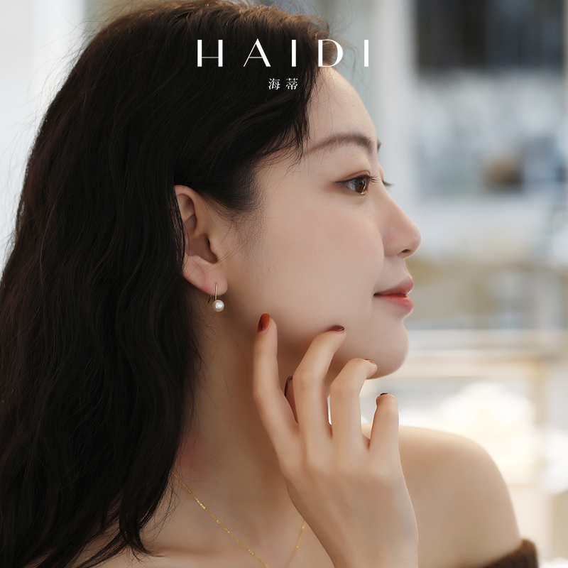 海蒂珠宝 旋律 正圆海水Akoya小灯泡珍珠高跟鞋耳环18K金耳钉正品 - 图2