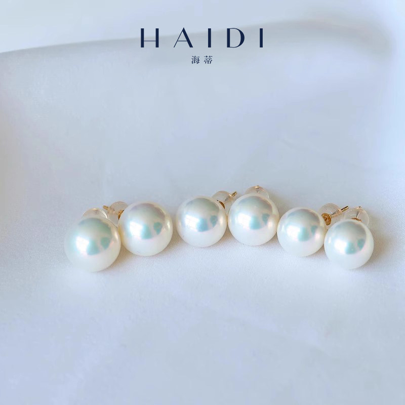海蒂珠宝 忆镜9-12mm精选大颗粒淡水珍珠耳饰女媲美akoya海水珠 - 图0